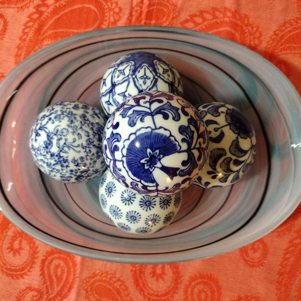 Vintage Decorative Ceramic - Porcelain Blue & White Balls / Orbs / Chinoiserie